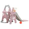 Kids Swing and Slide Set 3-in-1 Slide with Basketball Hoop for Indoor and Outdoor Activity Center, Pink+Gray