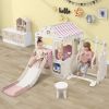6 in 1 Toddler Slide and Swing Set, Kids Playground Climber Slide Playset with Fairy House, Freestanding Slide for Babies