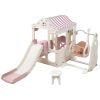 6 in 1 Toddler Slide and Swing Set, Kids Playground Climber Slide Playset with Fairy House, Freestanding Slide for Babies