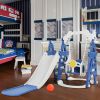 Kids Swing and Slide Set 3-in-1 Slide with Basketball Hoop for Indoor and Outdoor Activity Center,Blue+Gray