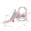Kids Swing and Slide Set 3-in-1 Slide with Basketball Hoop for Indoor and Outdoor Activity Center, Pink+Gray
