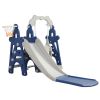Kids Swing and Slide Set 3-in-1 Slide with Basketball Hoop for Indoor and Outdoor Activity Center,Blue+Gray