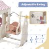6 in 1 Toddler Slide and Swing Set, Kids Playground Climber Slide Playset with Fairy House, Freestanding Slide for Babies