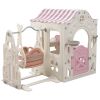 6 in 1 Toddler Slide and Swing Set, Kids Playground Climber Slide Playset with Fairy House, Freestanding Slide for Babies
