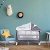 Portable Baby Crib Foldable Baby Beside Bassinet Wheel Lock Diaper Changer Table Bed Net Side Storage Pocket Toys Playard Baby Nursery Center