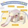 6 in 1 Toddler Slide and Swing Set, Kids Playground Climber Slide Playset with Fairy House, Freestanding Slide for Babies