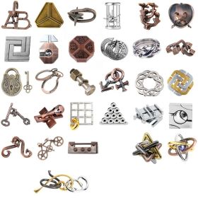Zinc Alloy Intellectual Looping-off Unlock Suit Chinese String Puzzle Intelligence Knot Burr Puzzle Gold (Option: Alloy 30 Piece Set Type A)