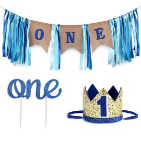 Boy Birthday Party Decoration Blue ONE Table Runner Hat Cake (Option: Suit)