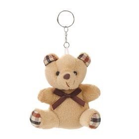 Bow Tie Teddy Bear Plush Toy Little Bear Doll Small Pendant (Option: Plaid Light Brown-9cm)