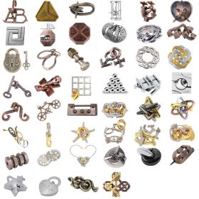 Zinc Alloy Intellectual Looping-off Unlock Suit Chinese String Puzzle Intelligence Knot Burr Puzzle Gold (Option: Alloy 46 Piece Set Type A)