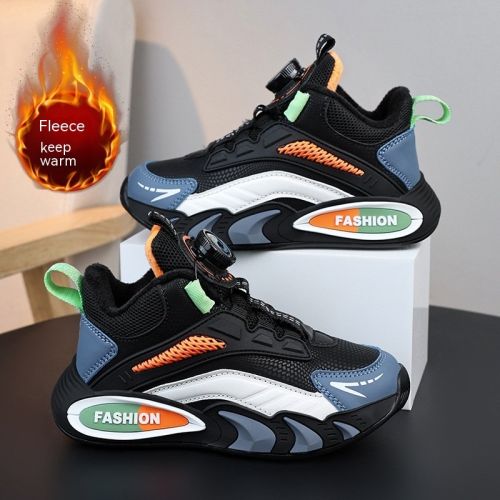 Boy Shoes Winter Thin Cotton Velvet Warm Rotating Buckle