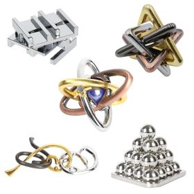 Zinc Alloy Intellectual Looping-off Unlock Suit Chinese String Puzzle Intelligence Knot Burr Puzzle Gold (Option: Alloy 5 Piece Set E Style)