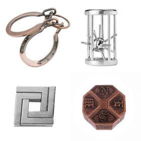 Zinc Alloy Intellectual Looping-off Unlock Suit Chinese String Puzzle Intelligence Knot Burr Puzzle Gold (Option: Alloy 4 Piece Set B)