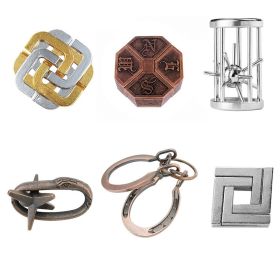 Zinc Alloy Intellectual Looping-off Unlock Suit Chinese String Puzzle Intelligence Knot Burr Puzzle Gold (Option: Alloy 6 Piece Set Type A)