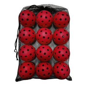 74mm40 Hole 26g Plastic Pickleball Weifu Holed Balls Pickleball Black Net Pocket Suit 12 PCs (Color: Red)