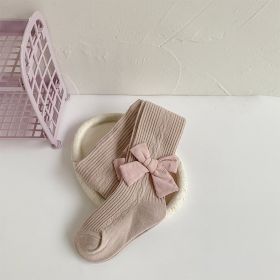Bow Solid Color Pantyhose For Girls (Option: Pink-M)