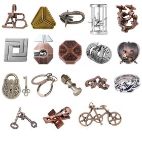 Zinc Alloy Intellectual Looping-off Unlock Suit Chinese String Puzzle Intelligence Knot Burr Puzzle Gold (Option: Alloy 18 Piece Set A)
