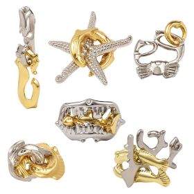 Zinc Alloy Intellectual Looping-off Unlock Suit Chinese String Puzzle Intelligence Knot Burr Puzzle Gold (Option: Alloy Marine Six Piece Set)