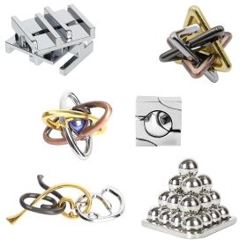 Zinc Alloy Intellectual Looping-off Unlock Suit Chinese String Puzzle Intelligence Knot Burr Puzzle Gold (Option: Alloy 6 Piece Set C)