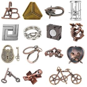 Zinc Alloy Intellectual Looping-off Unlock Suit Chinese String Puzzle Intelligence Knot Burr Puzzle Gold (Option: Tiktok 15 Pieces A)