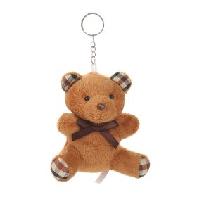 Bow Tie Teddy Bear Plush Toy Little Bear Doll Small Pendant (Option: Plaid Dark Brown-9cm)