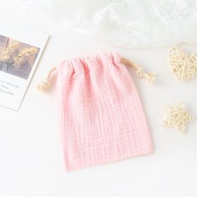 Double-layer Drawstring Pocket Cotton Printed Crepe Bib Hanging Bag (Option: Light Pink)