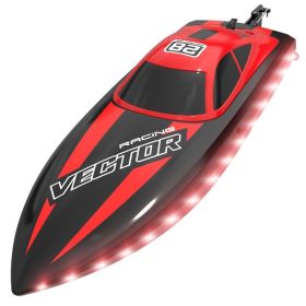 Remote-control Ship With Light 24g Water Toy Boat Competitive Boat LED Remote Control High Speed Speedboat Electric Boat (Color: Red)