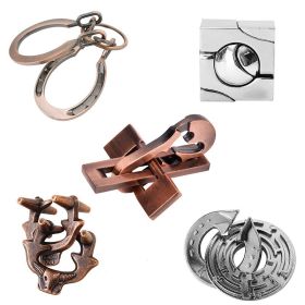 Zinc Alloy Intellectual Looping-off Unlock Suit Chinese String Puzzle Intelligence Knot Burr Puzzle Gold (Option: Alloy 5 Piece D)