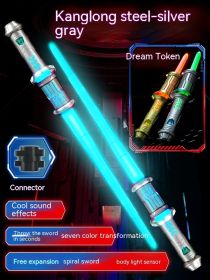 Children's Exciting Dragon Magic Laser Sword Cool Retractable Two-in-one (Option: Silver Gray Double Sword-USB)