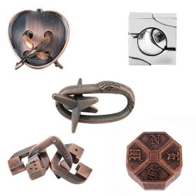 Zinc Alloy Intellectual Looping-off Unlock Suit Chinese String Puzzle Intelligence Knot Burr Puzzle Gold (Option: Alloy 5 Piece Set C)