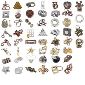 Zinc Alloy Intellectual Looping-off Unlock Suit Chinese String Puzzle Intelligence Knot Burr Puzzle Gold (Option: Alloy 52 Piece Set Type A)