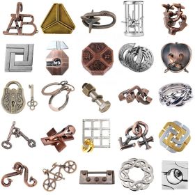 Zinc Alloy Intellectual Looping-off Unlock Suit Chinese String Puzzle Intelligence Knot Burr Puzzle Gold (Option: Alloy 25 Piece Set Type A)
