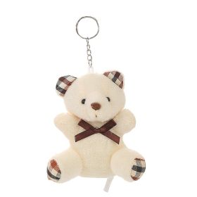Bow Tie Teddy Bear Plush Toy Little Bear Doll Small Pendant (Option: Plaid Beige-9cm)