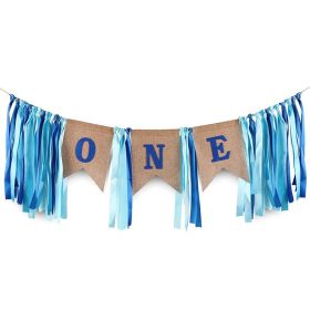 Boy Birthday Party Decoration Blue ONE Table Runner Hat Cake (Option: ONE Table Runner)