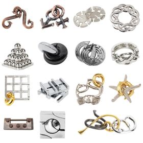 Zinc Alloy Intellectual Looping-off Unlock Suit Chinese String Puzzle Intelligence Knot Burr Puzzle Gold (Option: Alloy 15 Piece Set B)