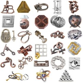 Zinc Alloy Intellectual Looping-off Unlock Suit Chinese String Puzzle Intelligence Knot Burr Puzzle Gold (Option: Alloy 28 Piece Set A)