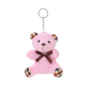 Bow Tie Teddy Bear Plush Toy Little Bear Doll Small Pendant (Option: Plaid Pink-9cm)