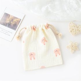 Double-layer Drawstring Pocket Cotton Printed Crepe Bib Hanging Bag (Option: Pink Rabbit)