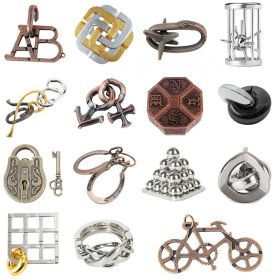 Zinc Alloy Intellectual Looping-off Unlock Suit Chinese String Puzzle Intelligence Knot Burr Puzzle Gold (Option: Alloy 15 Piece Set K Style)