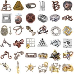 Zinc Alloy Intellectual Looping-off Unlock Suit Chinese String Puzzle Intelligence Knot Burr Puzzle Gold (Option: Alloy 36 Piece Set A)