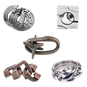 Zinc Alloy Intellectual Looping-off Unlock Suit Chinese String Puzzle Intelligence Knot Burr Puzzle Gold (Option: Alloy 5 Piece Set Type B)