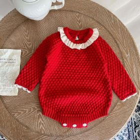 Baby Girl 1pcs Solid Color Mesh Ruffle Collar Knit Bodysuit (Size/Age: 80 (9-12M))