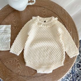 Baby Girl 1pcs Solid Color Mesh Ruffle Collar Knit Bodysuit (Size/Age: 73 (6-9M))