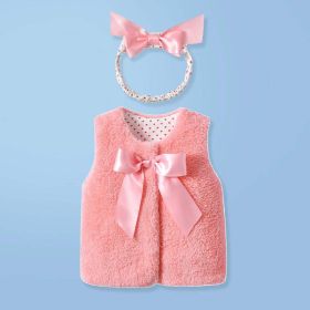 Baby Girl 1pcs Bow Tie Patched Design Sleeveless Coral Fleece Outing Coat (Size/Age: 59 (0-3M))