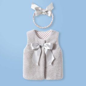 Baby Girl 1pcs Bow Tie Patched Design Sleeveless Coral Fleece Outing Coat (Size/Age: 66 (3-6M))