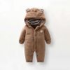 Baby Bunny Embroidered Pattern Coral Fleece Design Thickened Romper With Hat