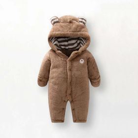 Baby Bunny Embroidered Pattern Coral Fleece Design Thickened Romper With Hat (Size/Age: 66 (3-6M))
