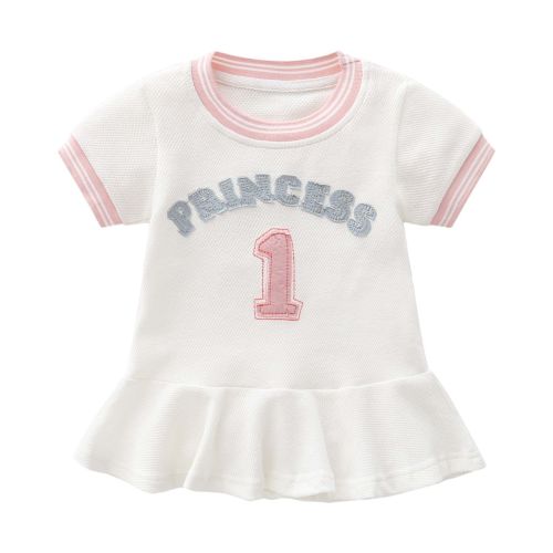Baby Girl 1pcs Logo Graphic Graphic Side & Neck Striped Design Ruffle Hem Baseball Dress