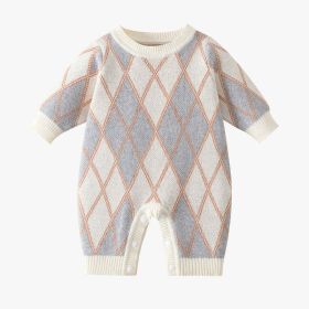 Baby Plaid Pattern Long Sleeve Knitted Autumn Romper Outfits (Size/Age: 73 (6-9M))