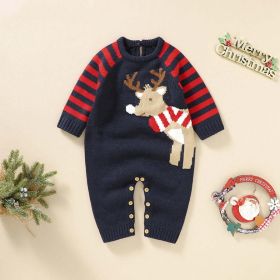 Baby Cartoon Elk Graphic Side Striped Sleeve Knitted Romper (Size/Age: 90 (12-24M))
